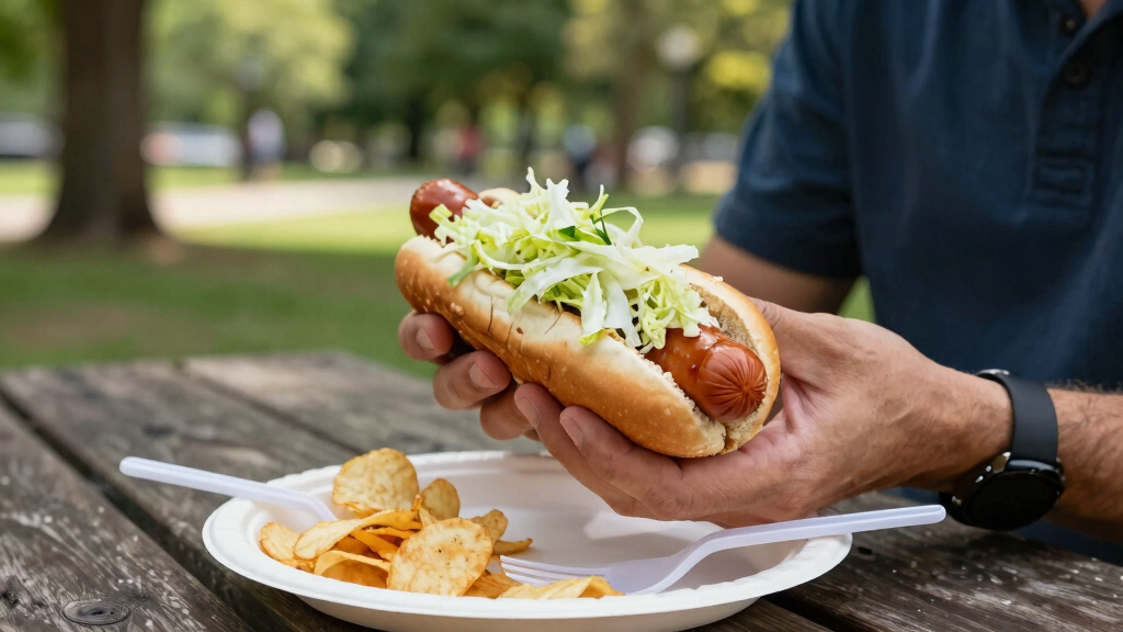 hot dogs with vinegared iceberg and potato chips