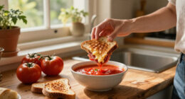 Last Of The Season Garden Fresh Tomato Soup And Homemade Sourdough Grilled Ham And Cheese